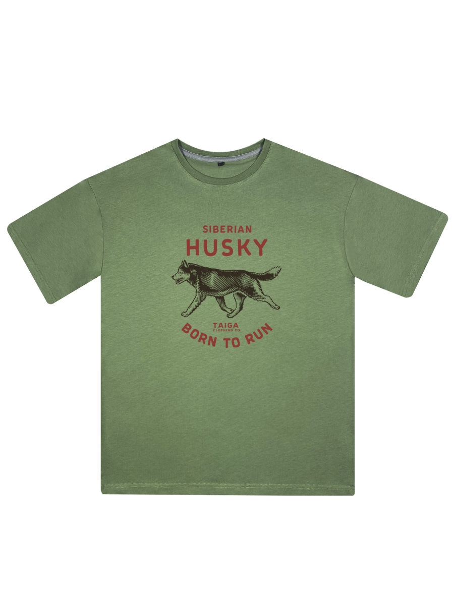Футболка унисекс оверсайз: Husky. Born to run (травяной)